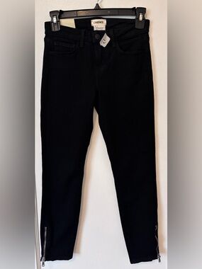 L'AGENCE Emmanuelle Mid Rise Skinny Zip Black size 24